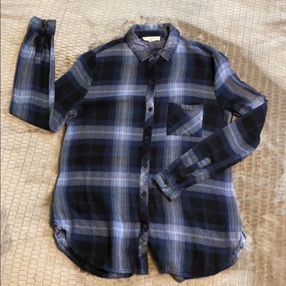 ⭐️ Womens XS Plaid beachlunchlounge High Low Plaid Button Down Shirt, 2000s, 00s